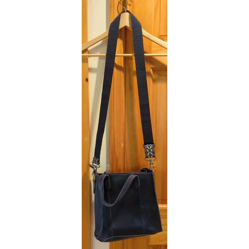 Portland Leather Goods Blue Satchel Bag Top Handle Crossbody‎ Adjustable Strap